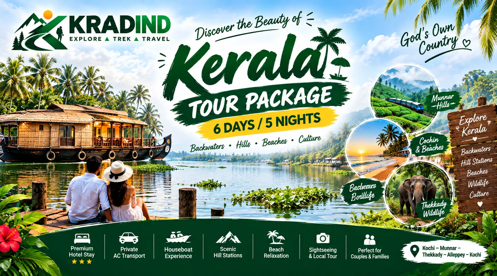 Kerala Backwaters Houseboat Cruise with Coconut Palms