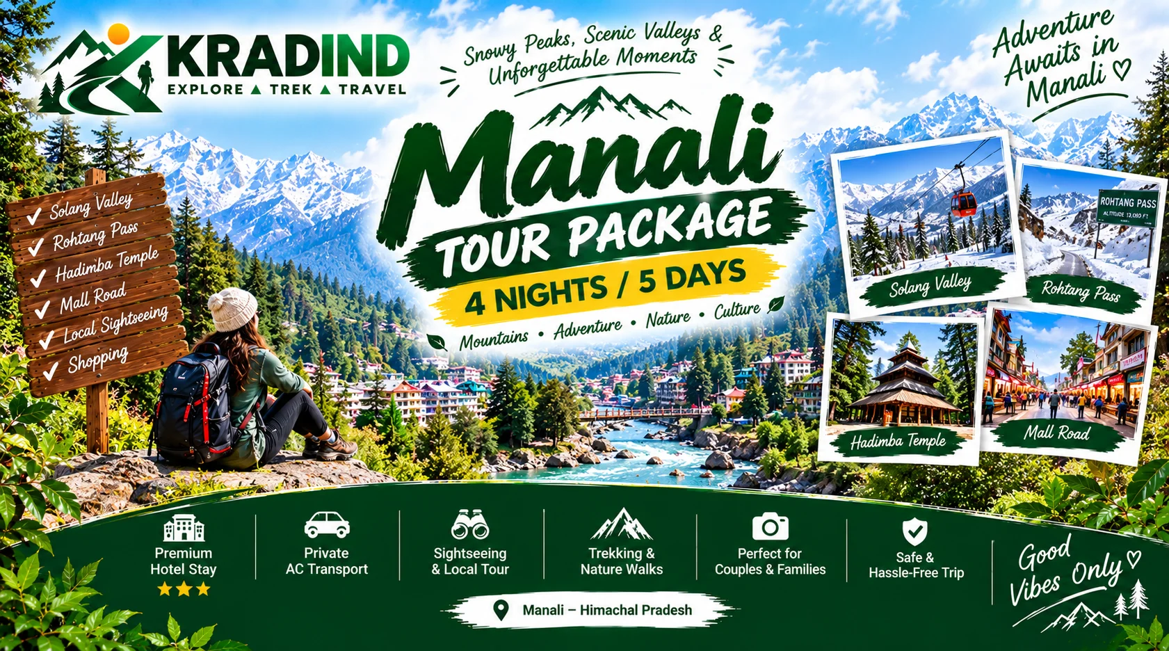 Snowy Mountain Peaks and Pine Forests in Manali Himachal Pradesh